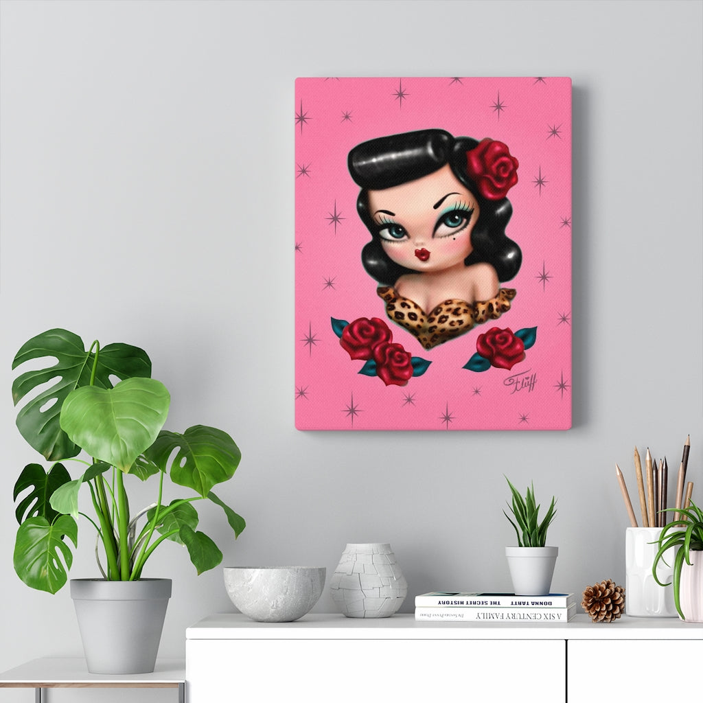 Rockabilly Baby Doll with Roses Pink • Canvas Gallery Wrap