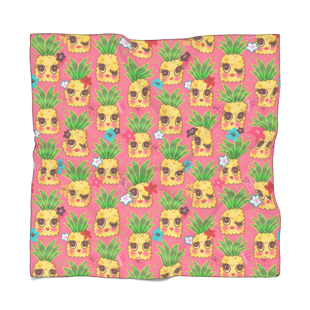 Happy Kawaii Cute Pineapples on Pink • Scarf