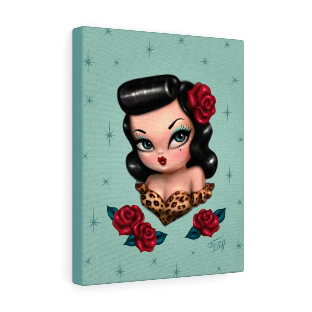 Rockabilly Baby Doll with Roses Mint • Canvas Gallery Wrap