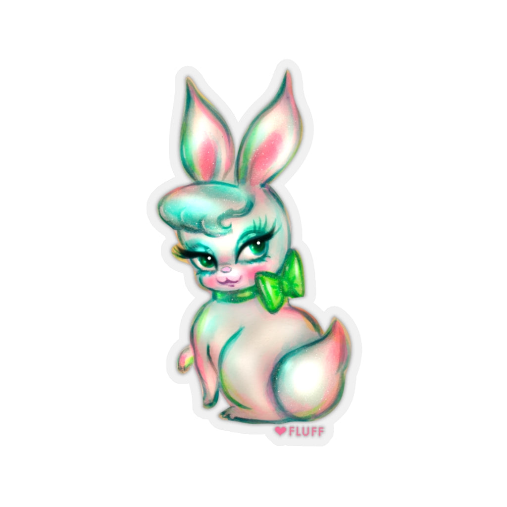 Bashful Bunny with Green Bow • Kiss-Cut Sticker