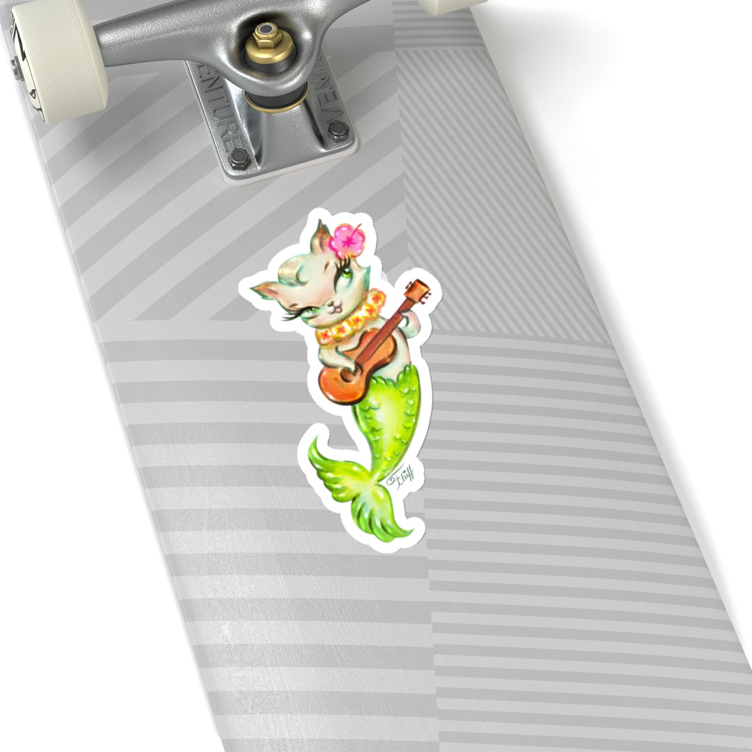 Mermaid Cat with Ukulele • Kiss-Cut Sticker