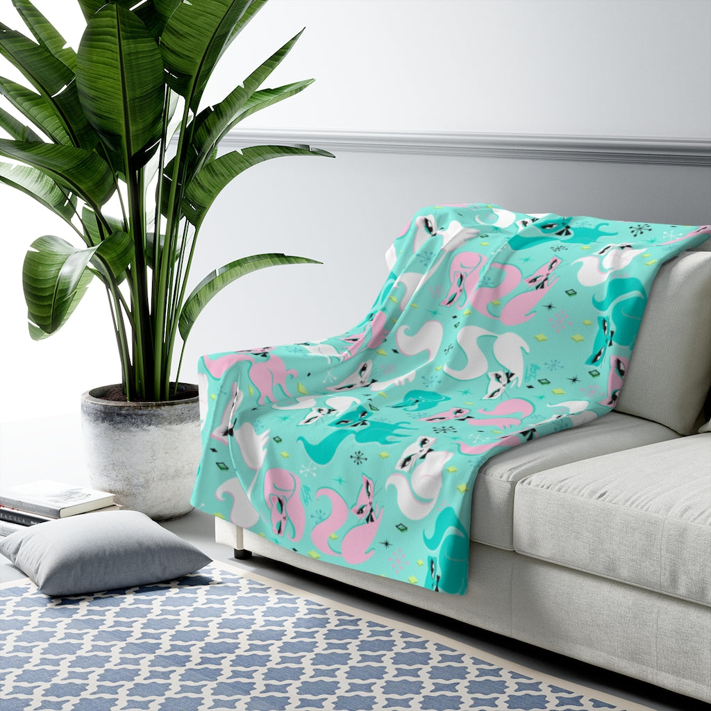 Swanky Kittens on Mint • Sherpa Fleece Blanket