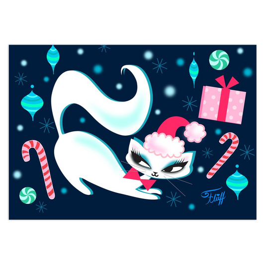 Christmas Kitty on Blue • Cards Set of 10