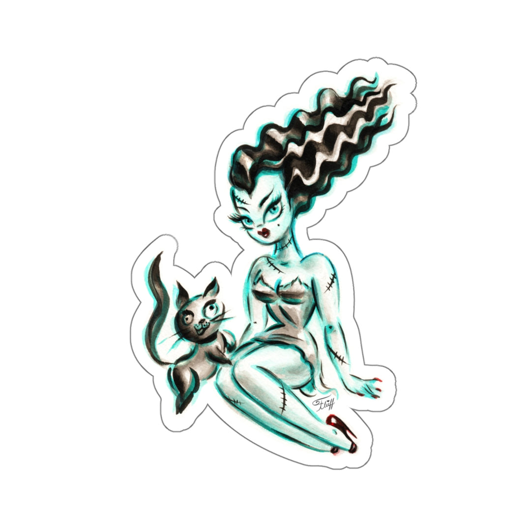 Pinup Bride of Frankenstein with Igor Kitty • Kiss-Cut Sticker