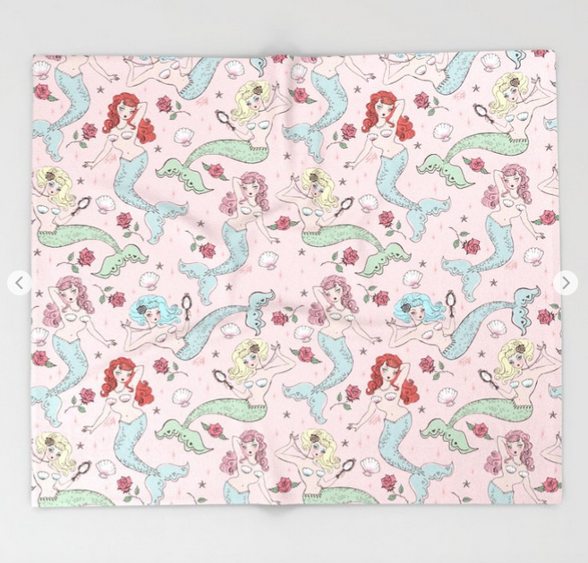 Mermaids and Roses on Pink • Fleece Blanket