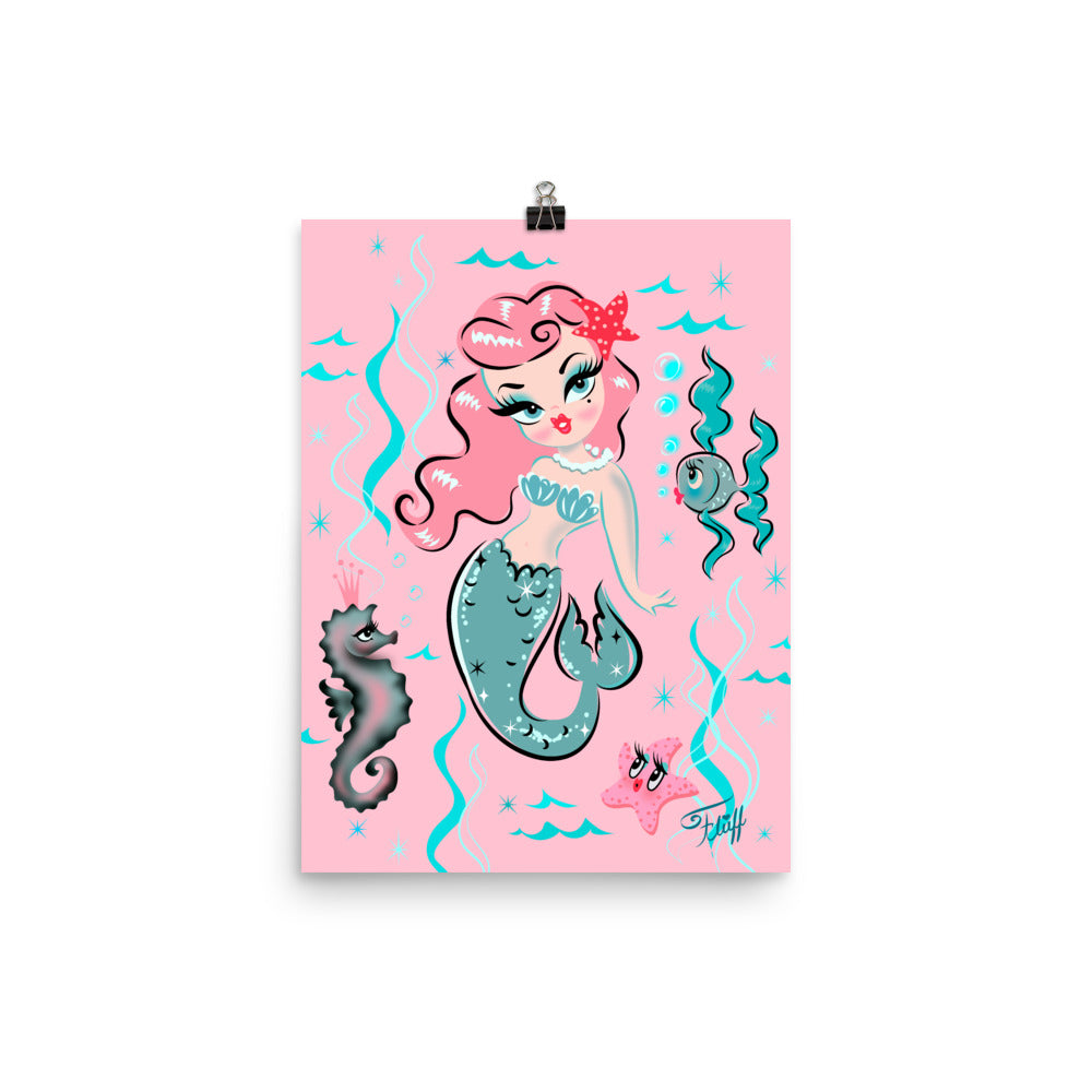 Babydoll Mermaid with Pink Hair • Art Print