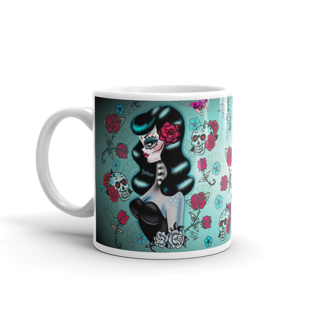 Raven Haired Sugar Skull Pinup • Mug