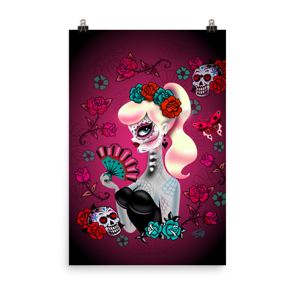 Blonde Sugar Skull Pinup Girl• Art Print