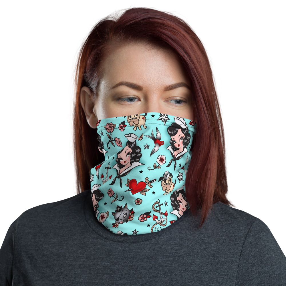 Suzy Sailor on Blue • Neck Gaiter Face Mask