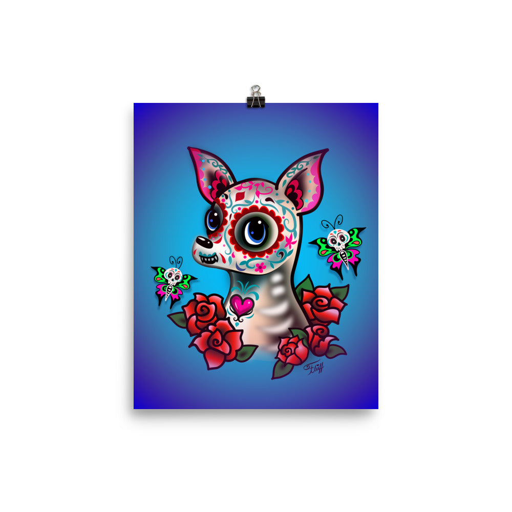 Sugar Skull Chihuahua Blue • Art Print