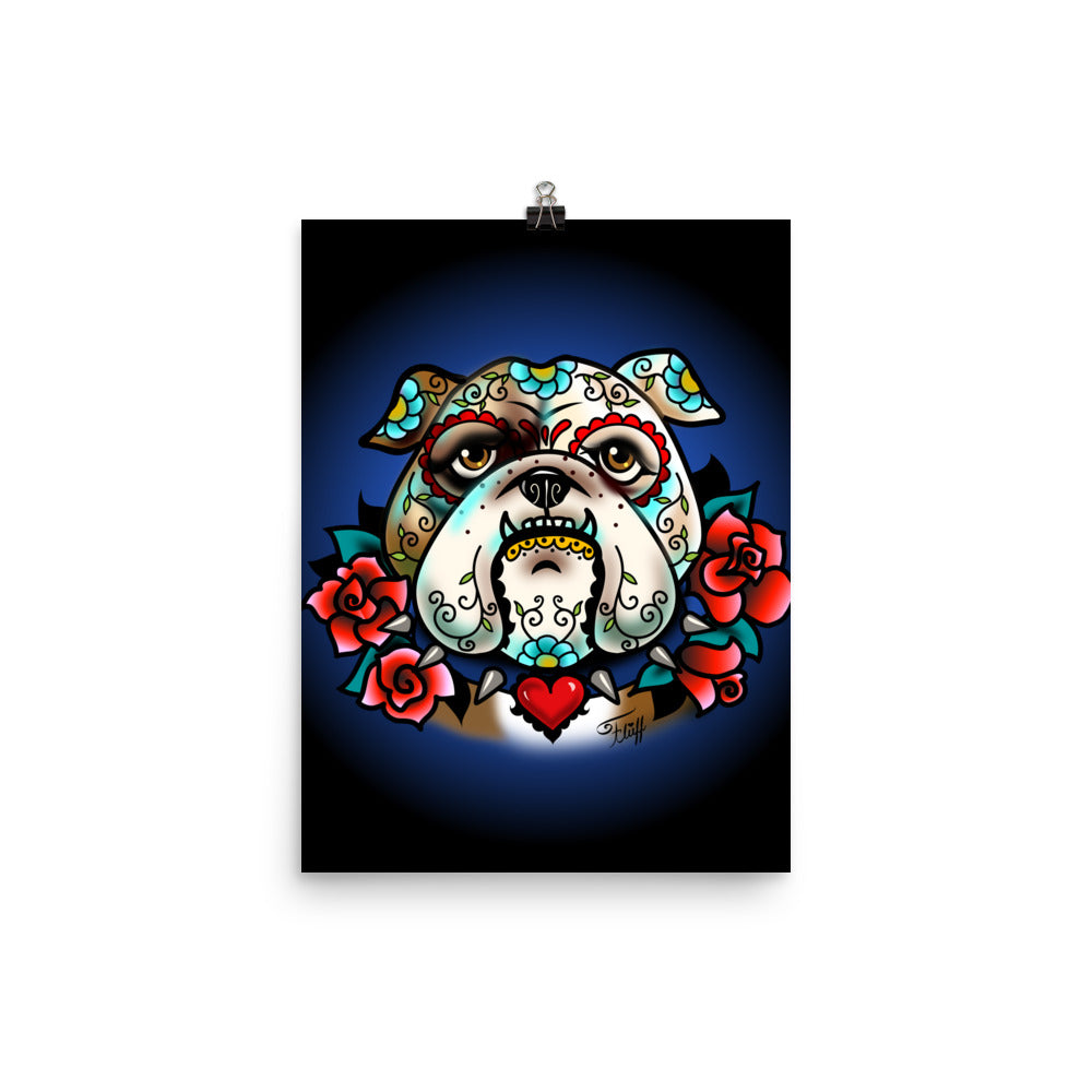 Sugar Skull Bulldog With Roses • Art Print