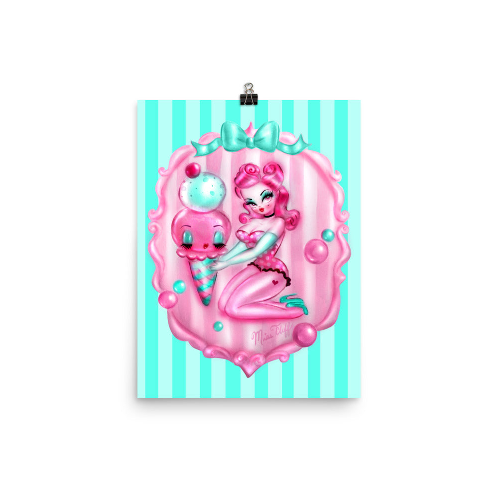 Bubblegum Ice Cream Pin Up Girl • Art Print