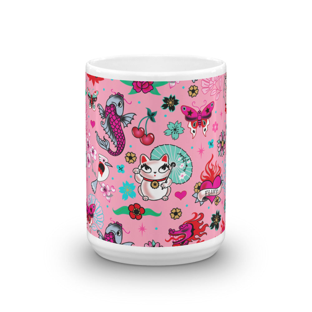 Lucky Kitty on Pink • Mug