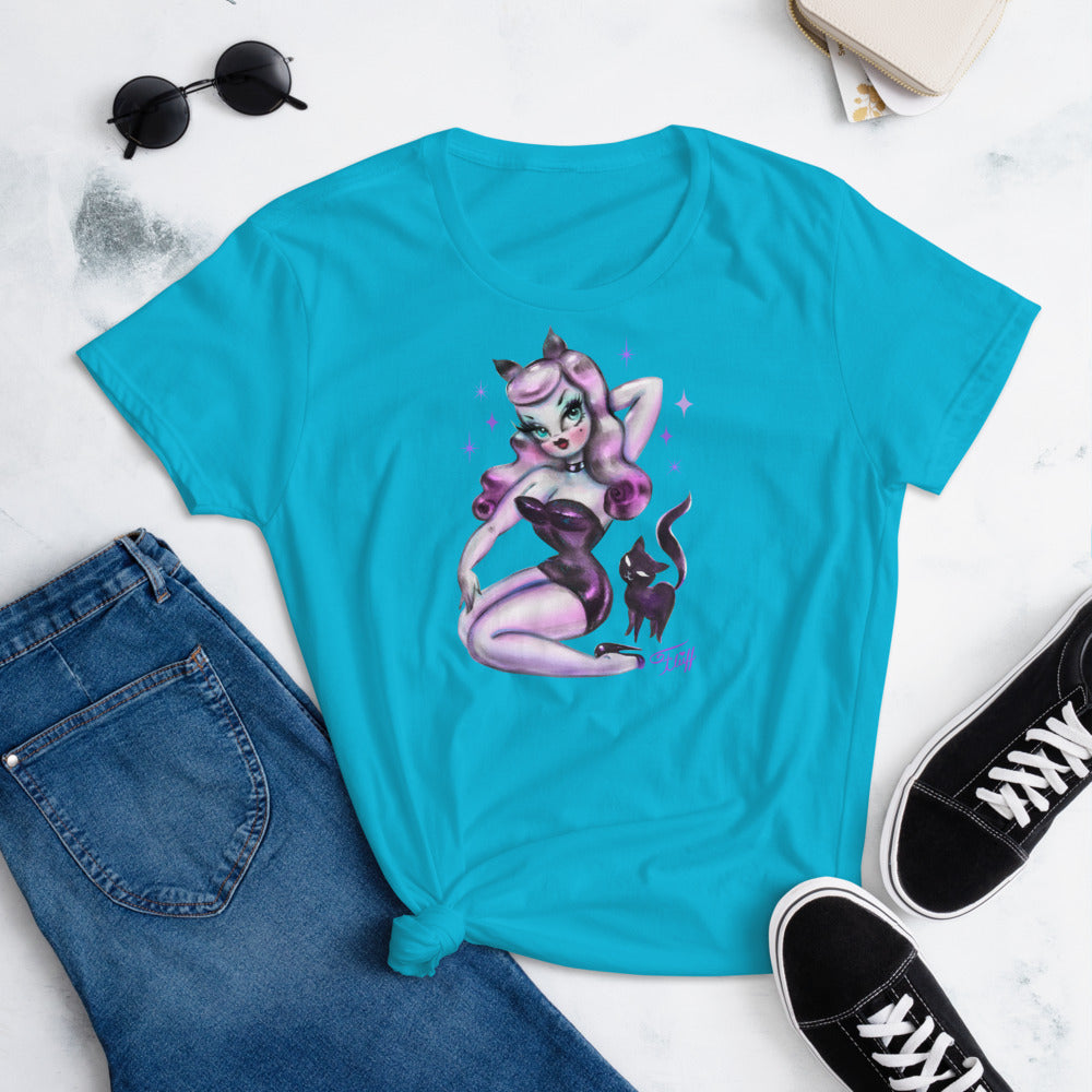 Purple Hair Kitten Pinup • Womens' T-Shirt