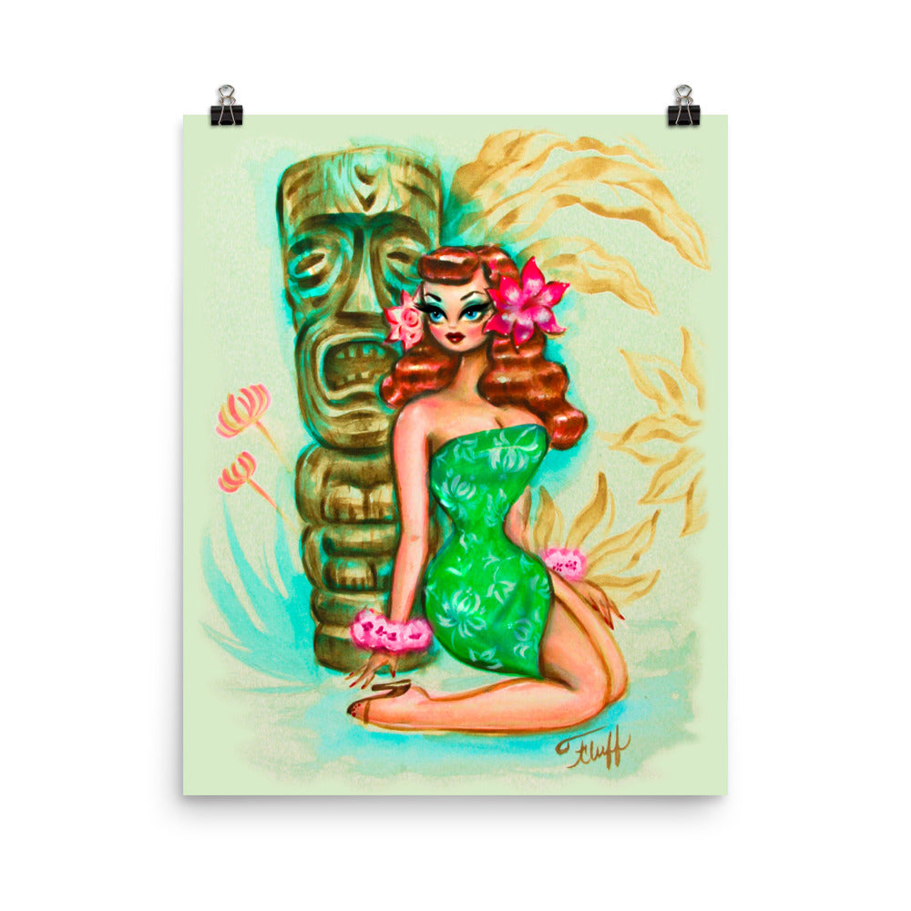 Tropical Pinup Girl with Tiki • Art Print