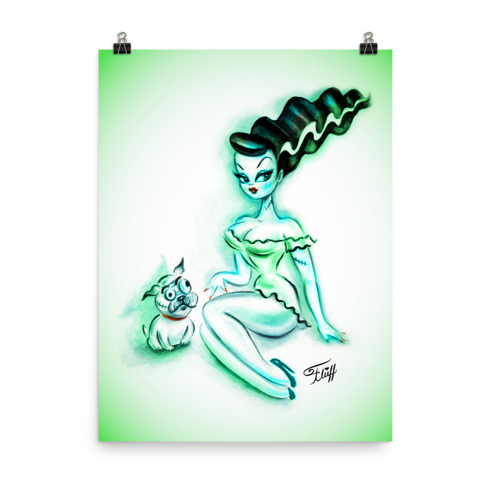 Bride of Frankenstein Sitting with Igor Bulldog • Art Print