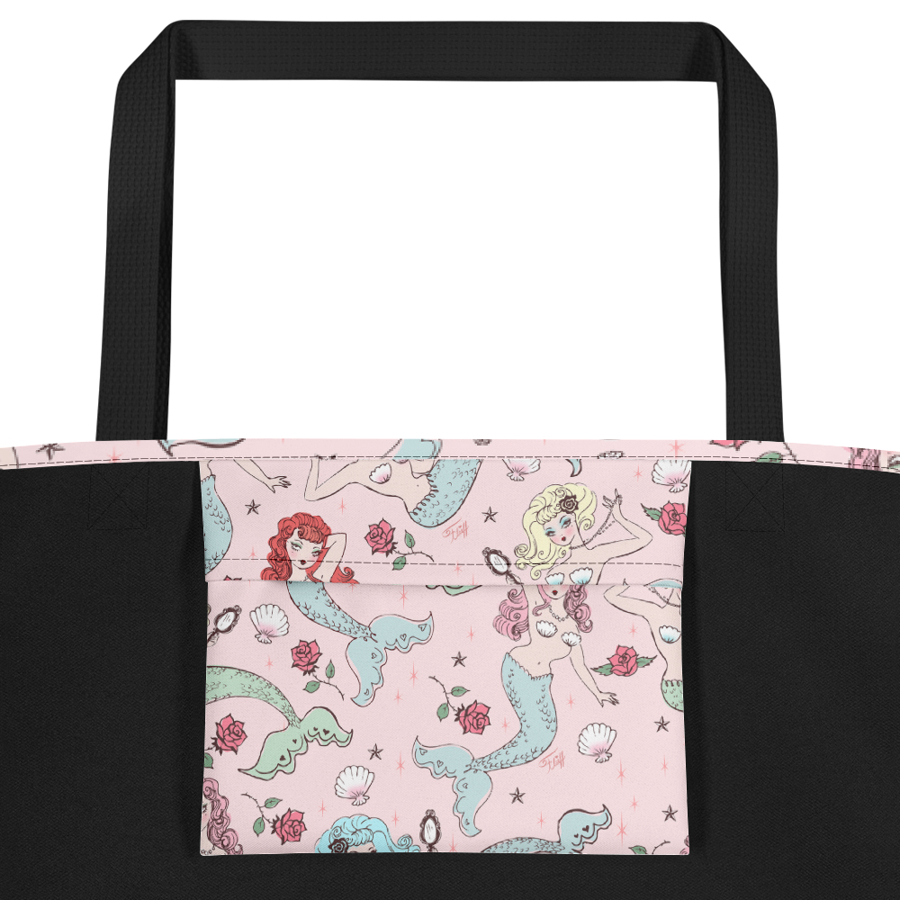 Mermaids and Roses on Pink • Beach Bag