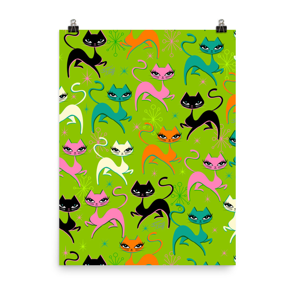 Prancing Kittens on Lime • Art Print