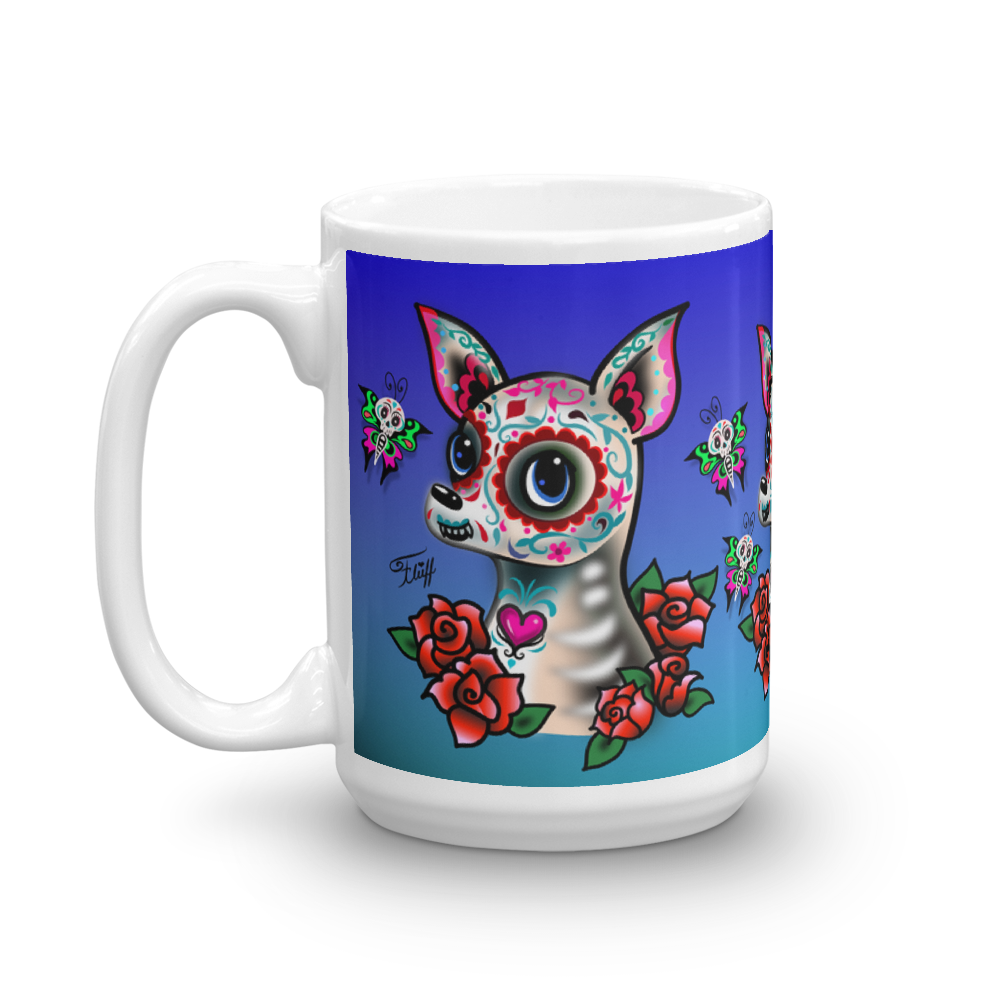 Sugar Skull Chihuahua Blue • Mug