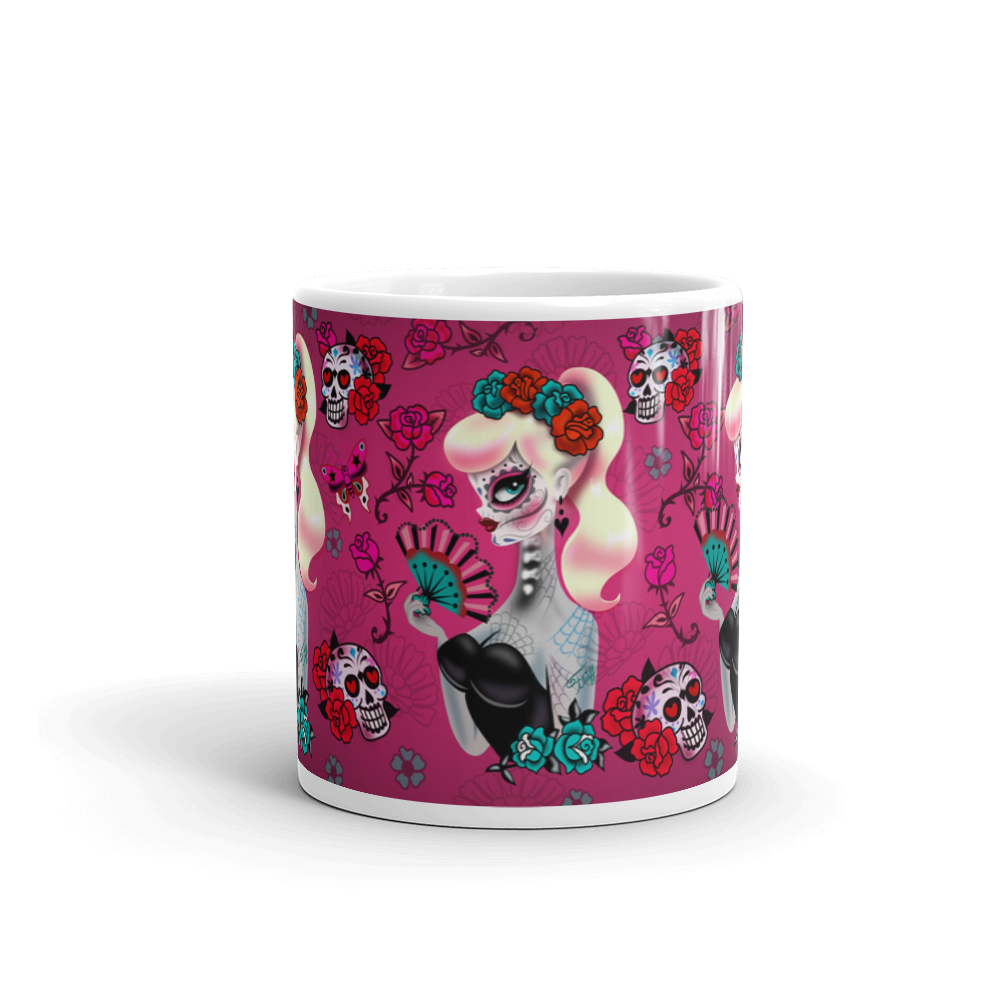 Blonde Sugar Skull Pinup Girl • Mug