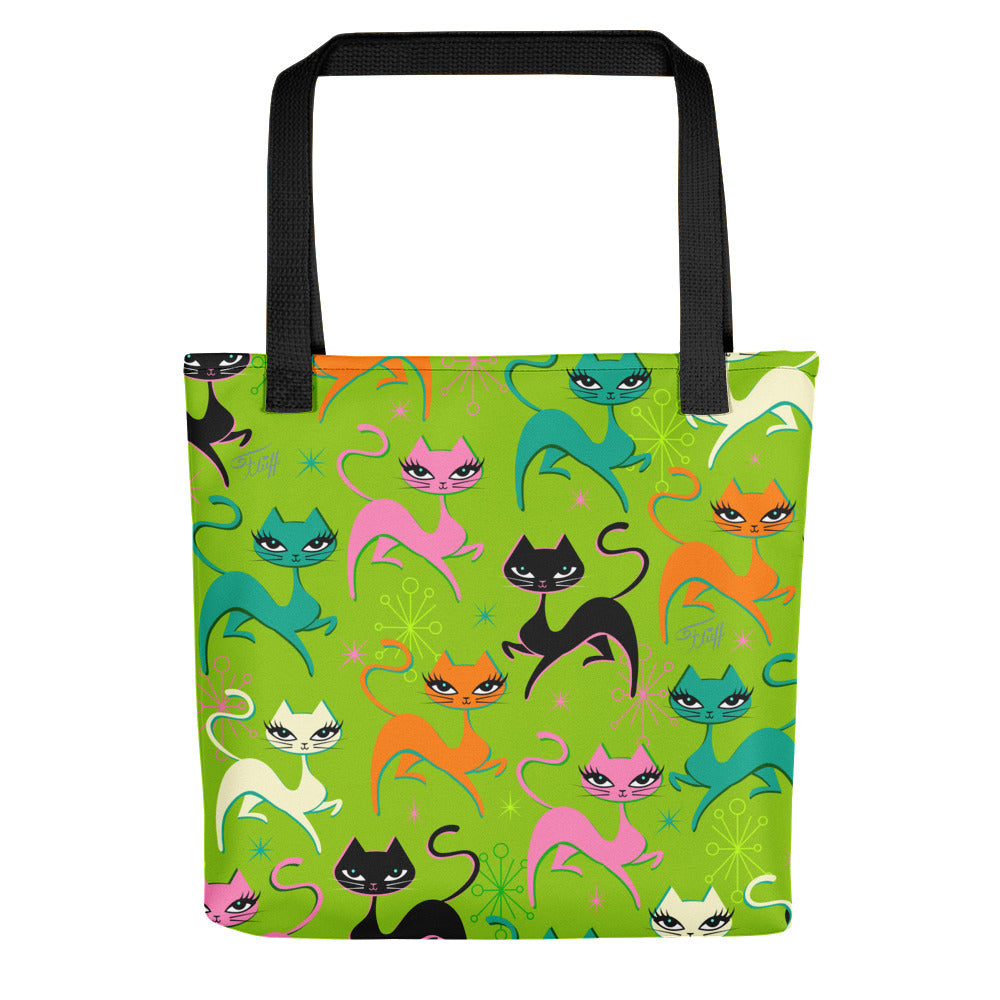 Prancing Kitten on Lime • Tote Bag