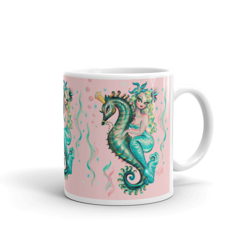Blue Mermaid Riding a Seahorse Prince • Mug