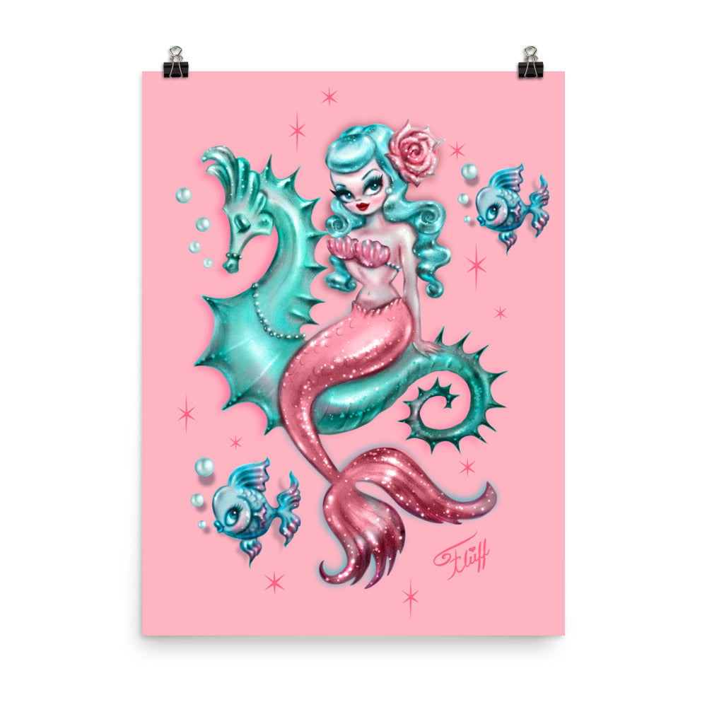 Mysterious Mermaid on Pink • Art Print