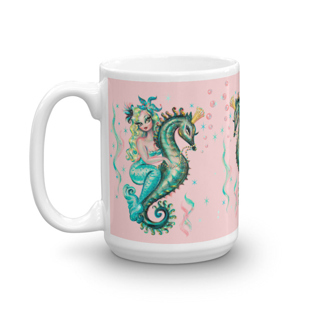 Blue Mermaid Riding a Seahorse Prince • Mug