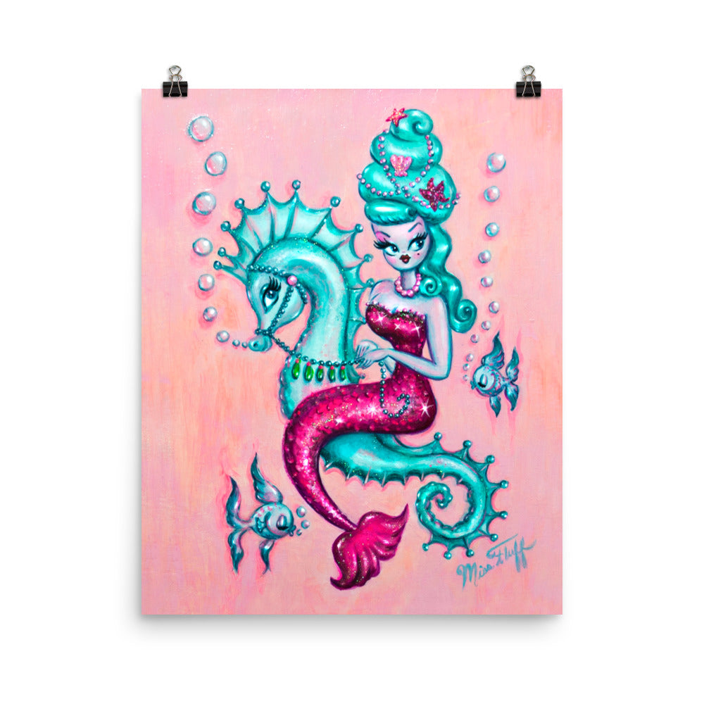 Mermaid with Candy Blue Bouffant • Art Print
