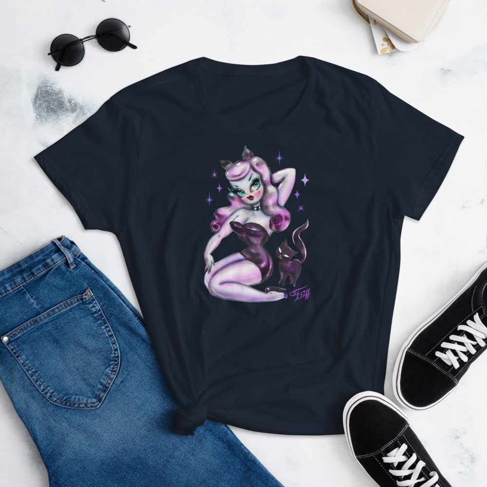 Purple Hair Kitten Pinup • Womens' T-Shirt