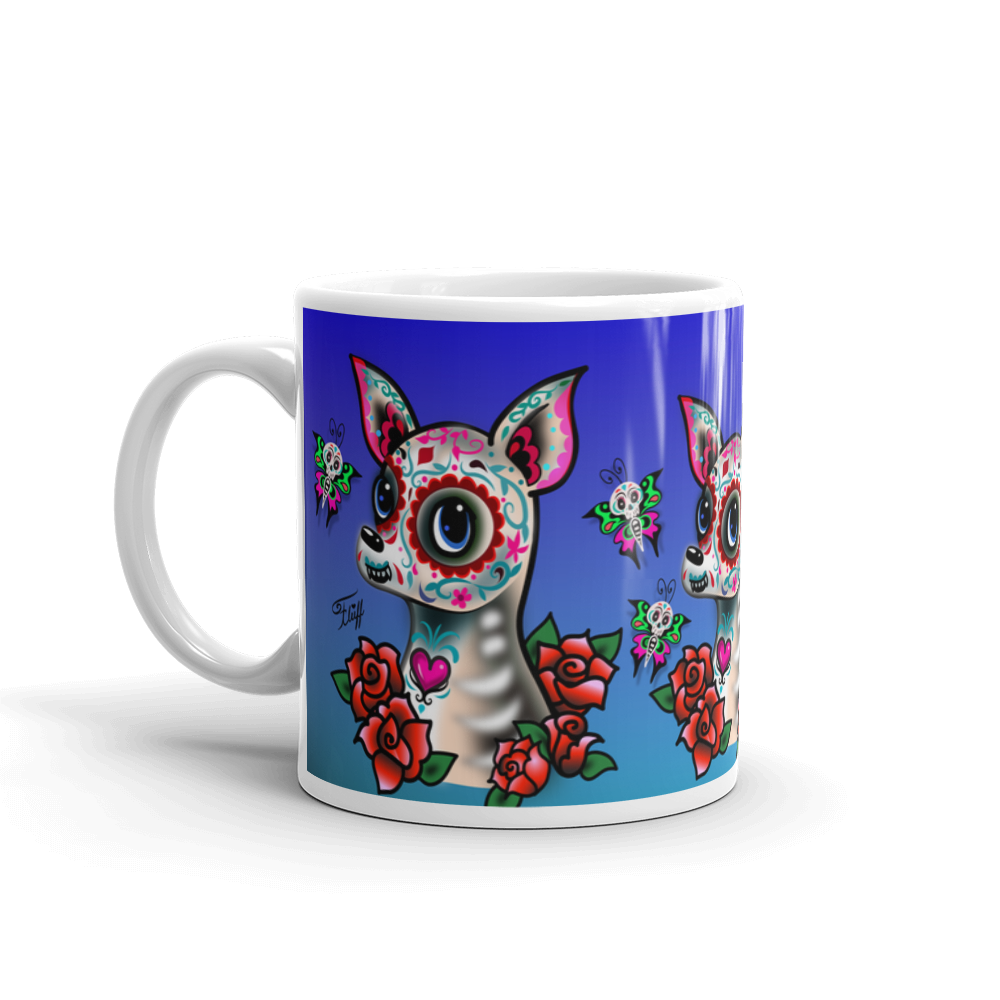 Sugar Skull Chihuahua Blue • Mug