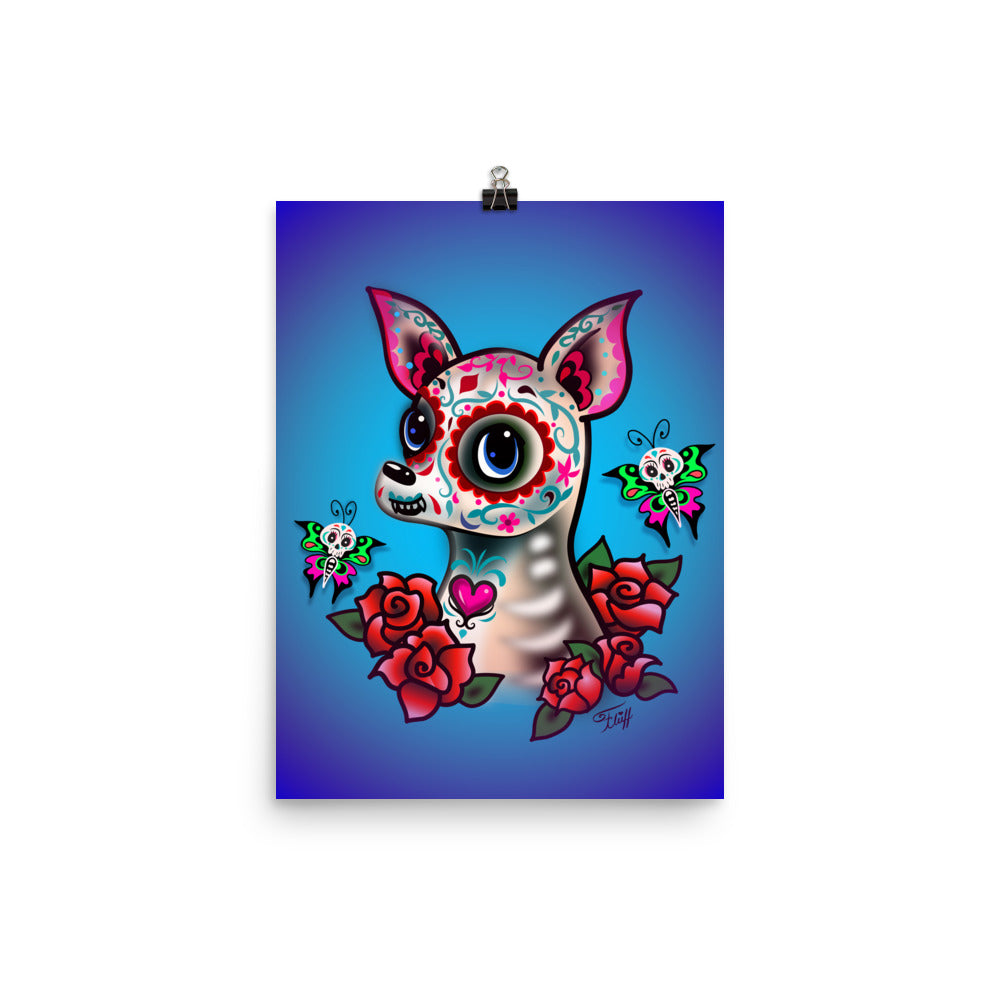 Sugar Skull Chihuahua Blue • Art Print