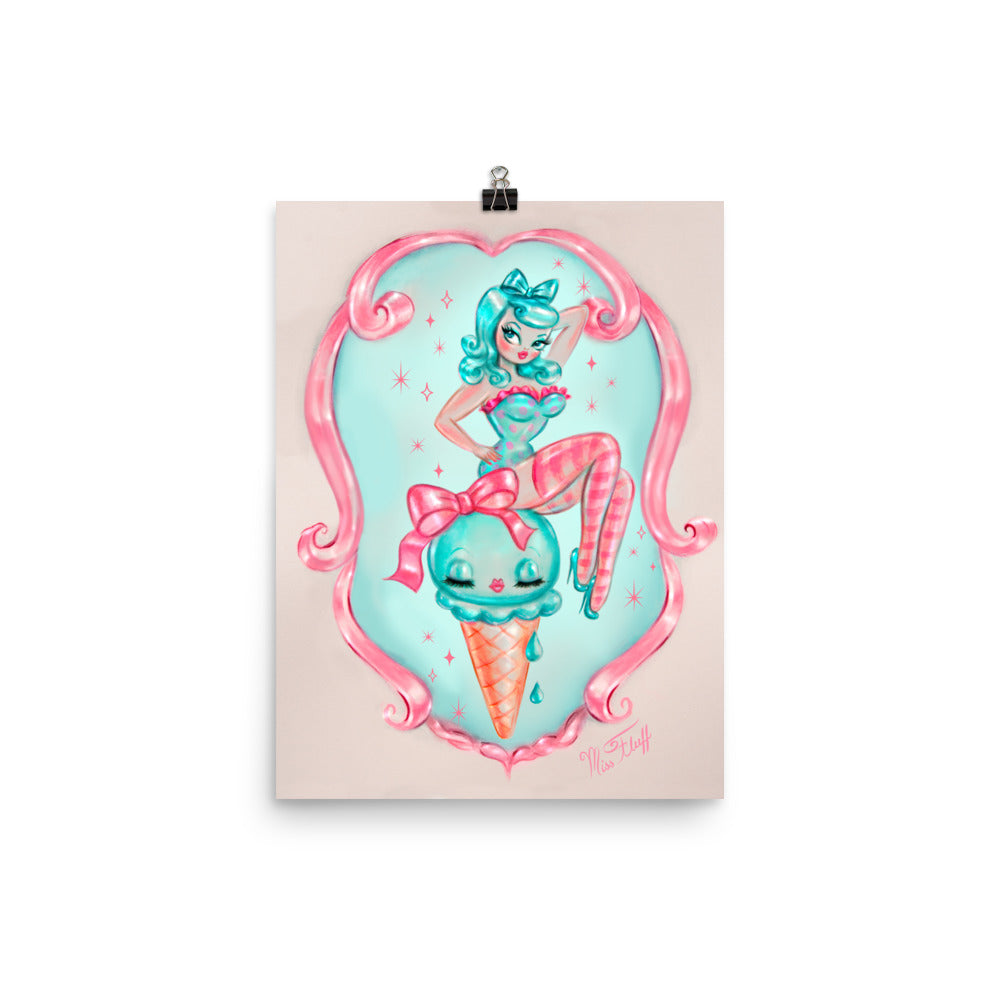 Candy Blue Ice Cream Pin Up Doll • Art Print