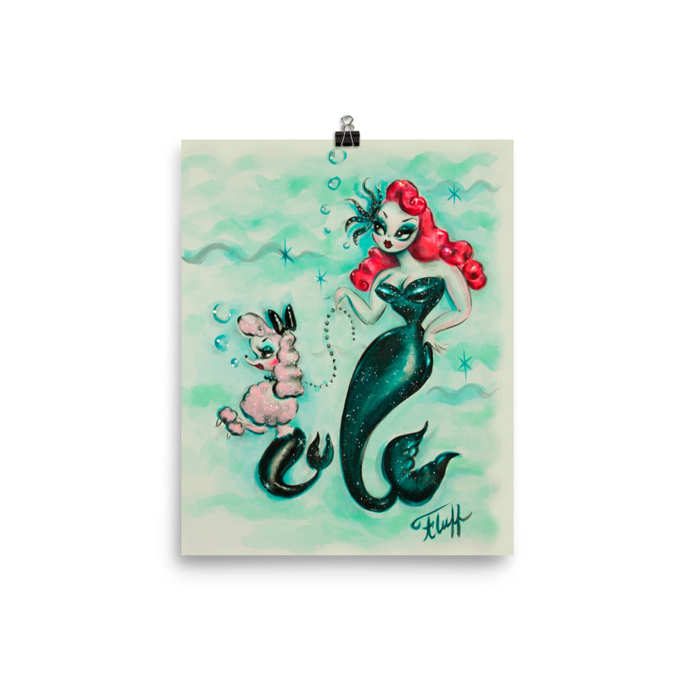 Glamorous Mermaid with Poodle Mermaid • Art Print