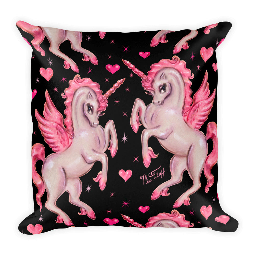 Unicorn Pegasus on Black • Square Pillow