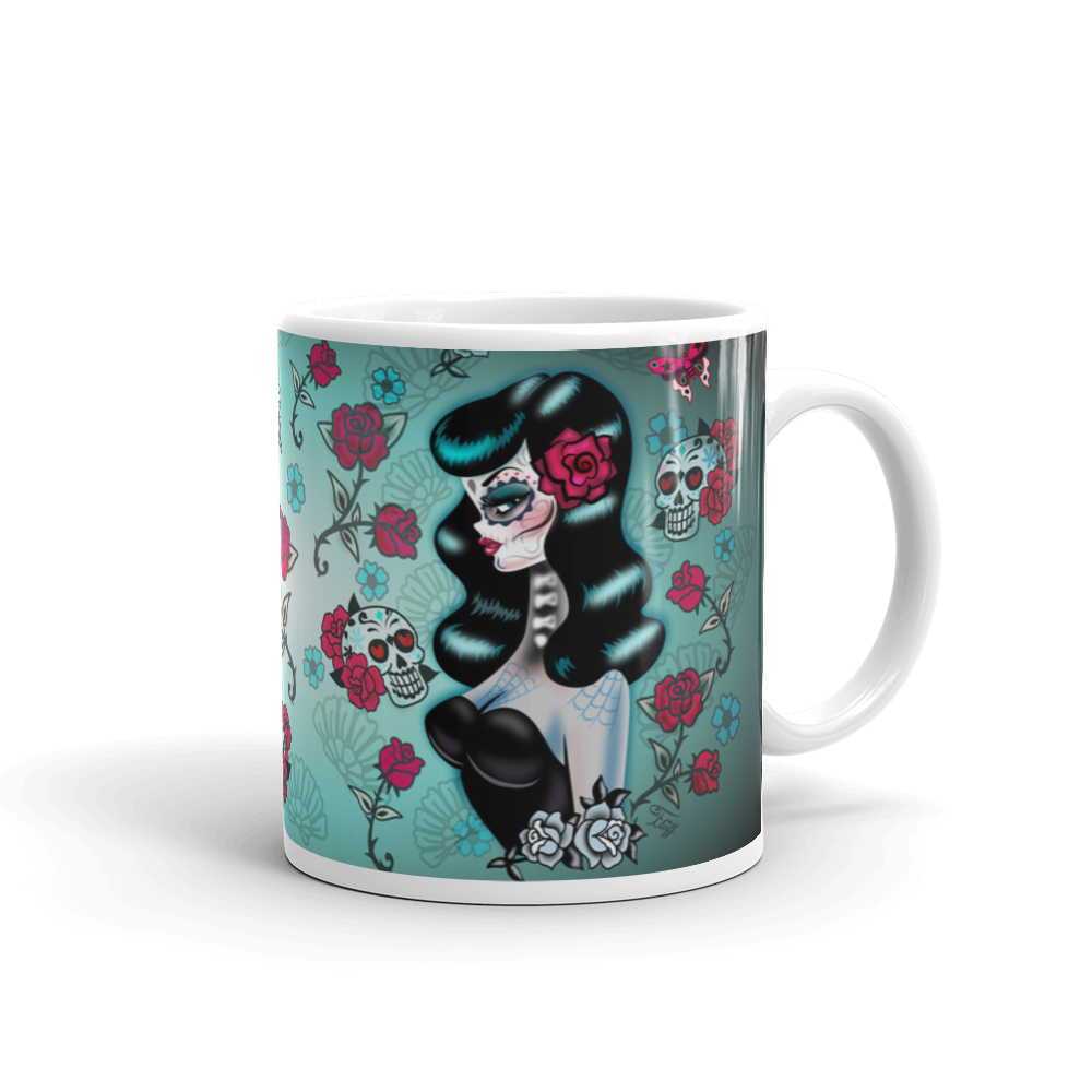 Raven Haired Sugar Skull Pinup • Mug