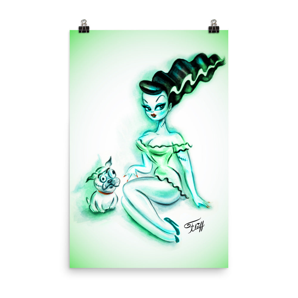 Bride of Frankenstein Sitting with Igor Bulldog • Art Print