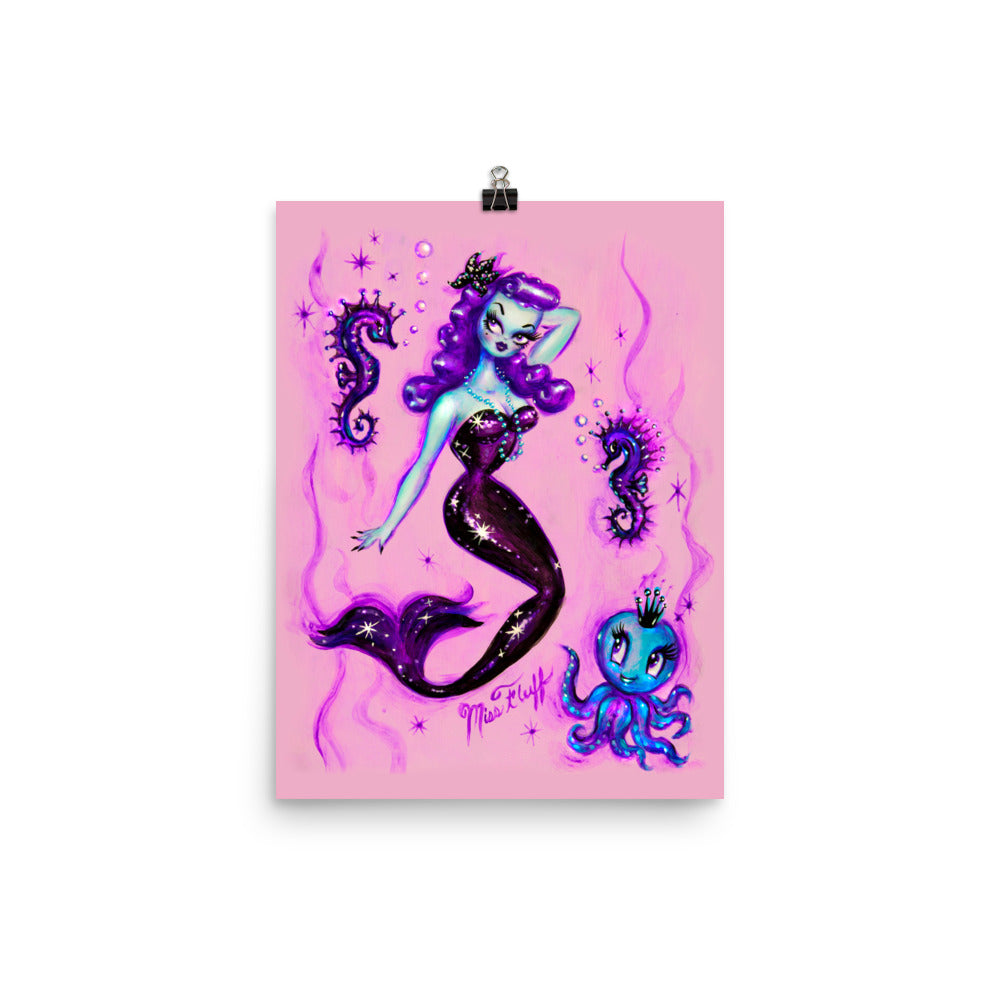 Purple Mermaid with Octopus and Sea Horses• Art Print