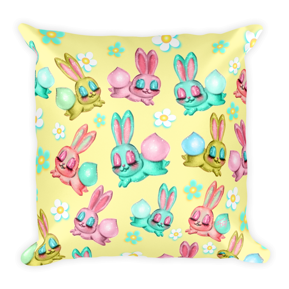 Bunnies and Daisies • Square Pillow