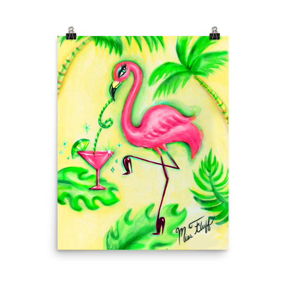 Flamingo With Pink Martini • Art Print