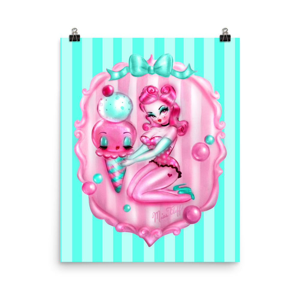 Bubblegum Ice Cream Pin Up Girl • Art Print