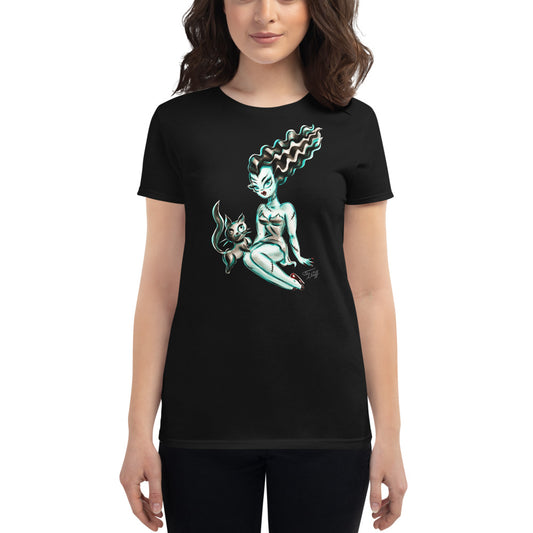 Bride of Frankenstein with Igor Kitty • Womens' T-Shirt