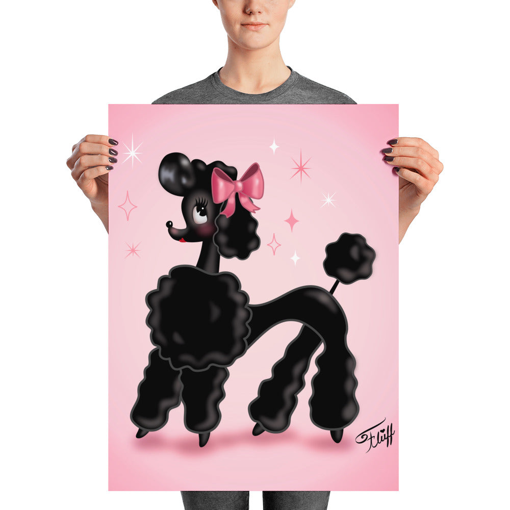 Pixie Poodle Black on Pink • Art Print