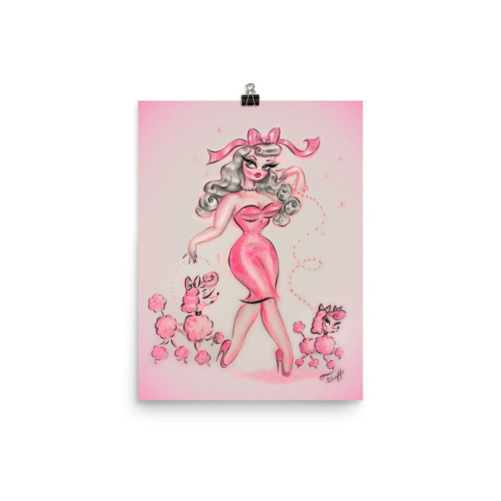 Pinup in Pink with Poodles • Art Print