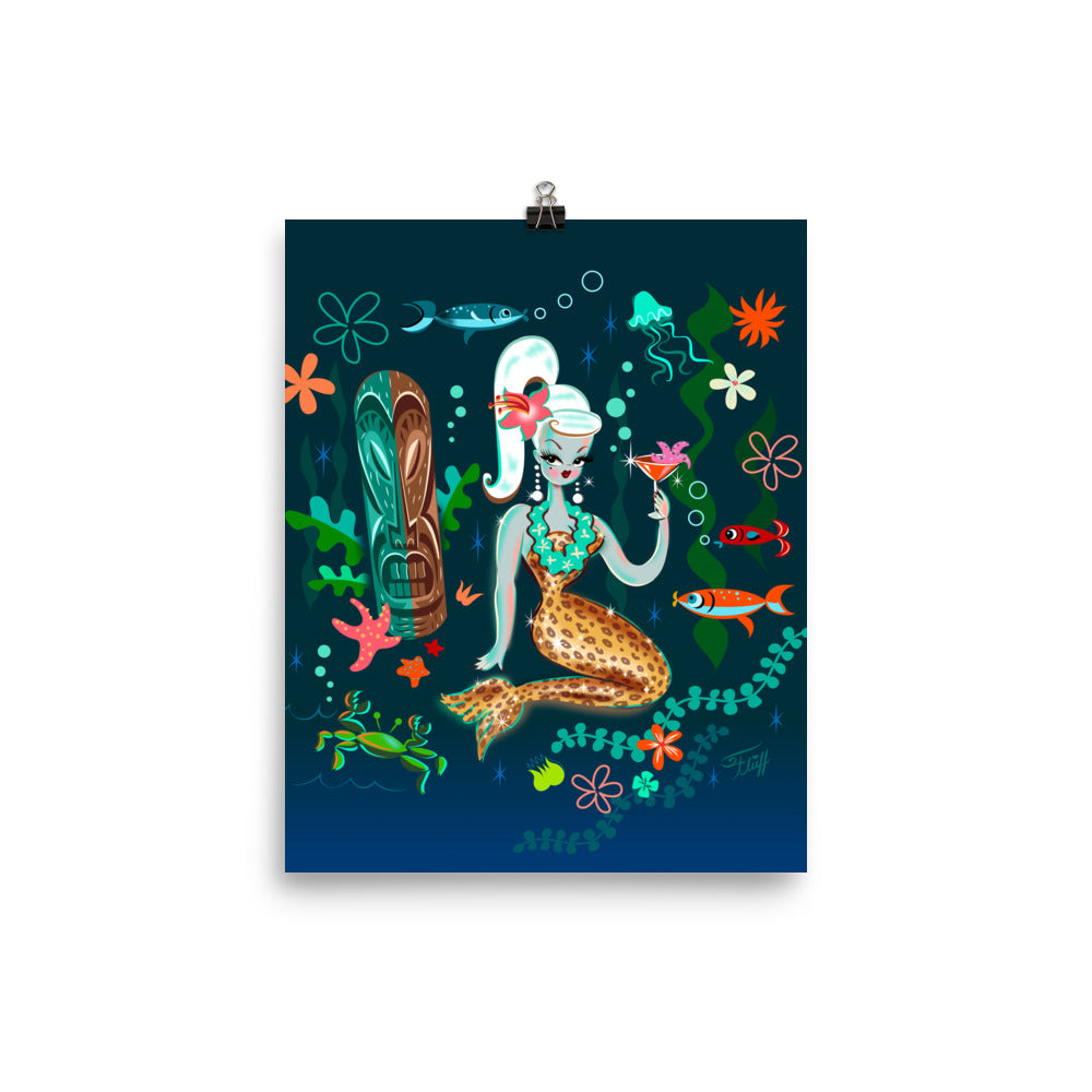 Blonde Leopard Martini Mermaid • Art Print