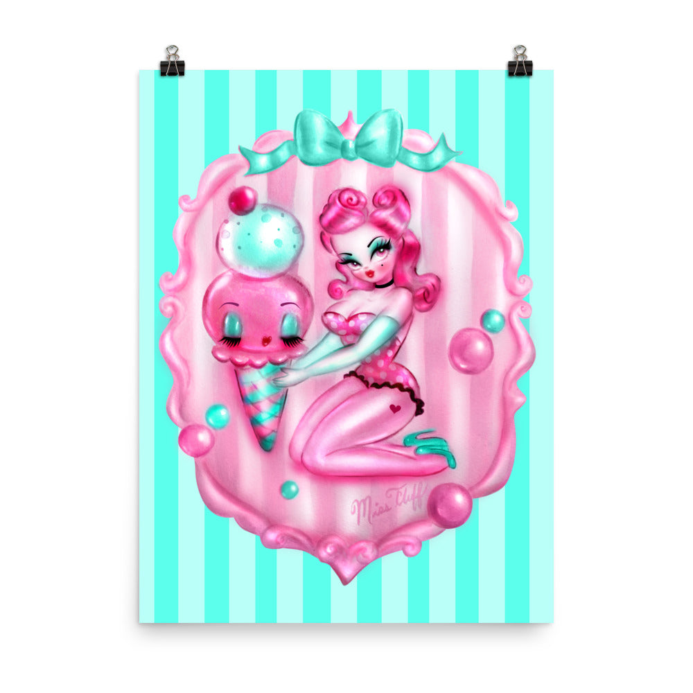 Bubblegum Ice Cream Pin Up Girl • Art Print