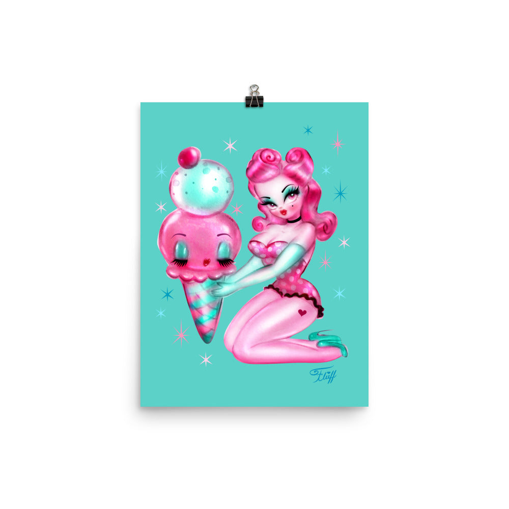 Bubble Gum Ice Cream Pin Up Girl • Art Print
