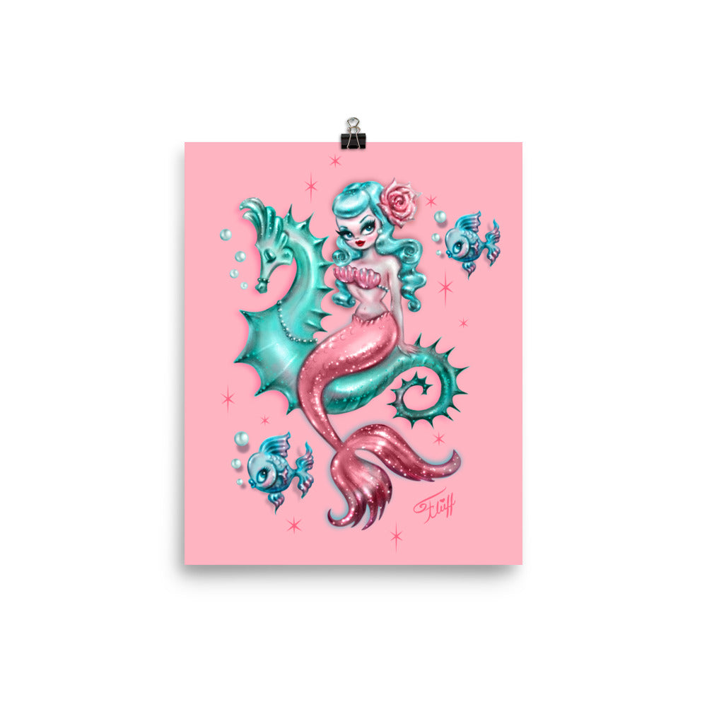 Mysterious Mermaid on Pink • Art Print