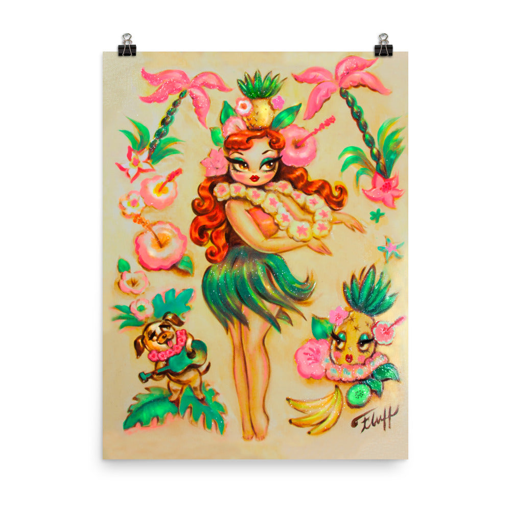 Hula Girl with Pineapple Crown • Art Print