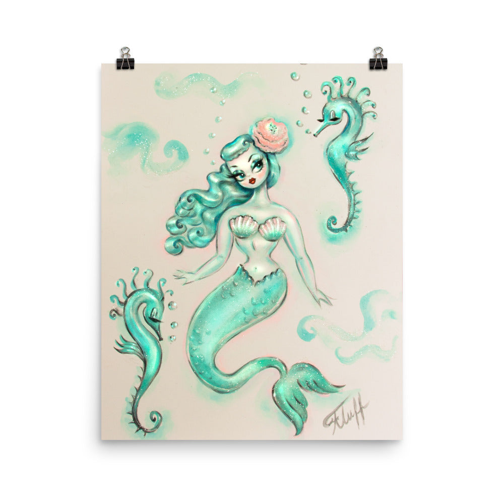 Mint Mermaid with Seahorses • Art Print